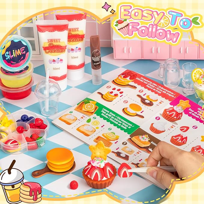 Alritz Making Miniature Food Toys Set, Mini Desserts Drinks Maker Craft Kit, DIY Simulated Strawberry Cake Pretend Play Food Set for Kids Teens Adults Ages 8 9 10+, Holiday Birthday Party Gift