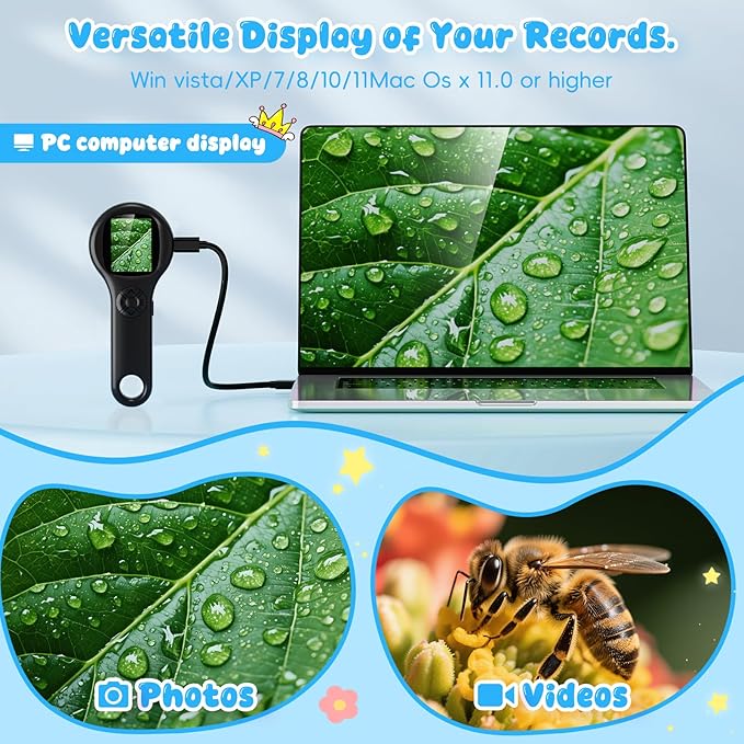 Magnifying Glass - Mini LED Pocket Microscope for Kids(5-10 Years) - Educational Science Kit Durable Design - Ideal Gift for Girls (Black)