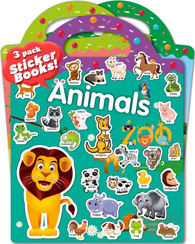 3 Pack Reusable Sticker Book for Toddlers 2-4 Years, Toddler Sticker Book for Kids, Toddler Activities Crafts Preschool Learning Travel Toys Birthday Gifts for Boys Girls Ages 1-3, 2-4, 3-5