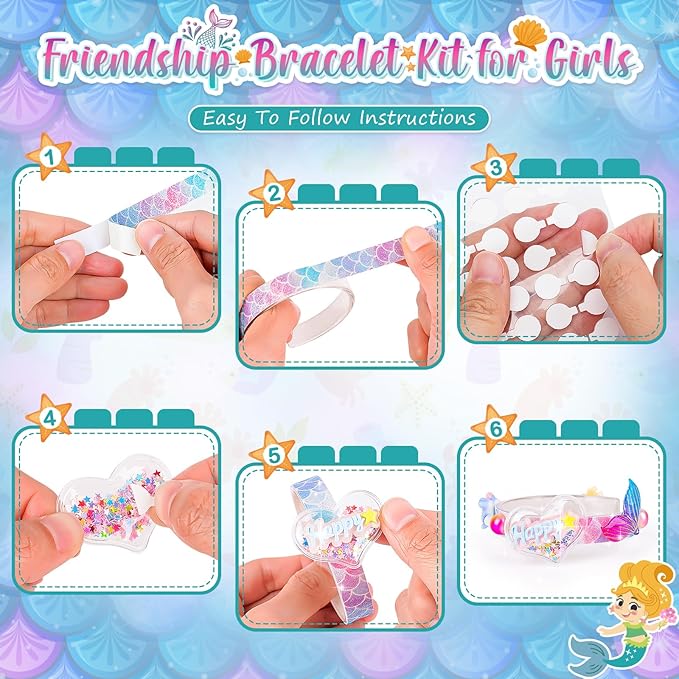 Eichhoo Friendship Bracelet Making Kit for Girls, 5-12 Year Old Girl Birthday Gifts, Arts and Crafts Kits for Kids, Girls Toys Age 5 6 7 8 9 10 Years Old, Kid Jewelry Making Kit with Charm (Mermaid)