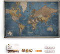 Canvas World Map with Cork Pin Board - English Lettering - Decorative Wall Decoration for All Rooms - Canvas Pictures with World Map Motif (70x50 cm, Pattern 13)
