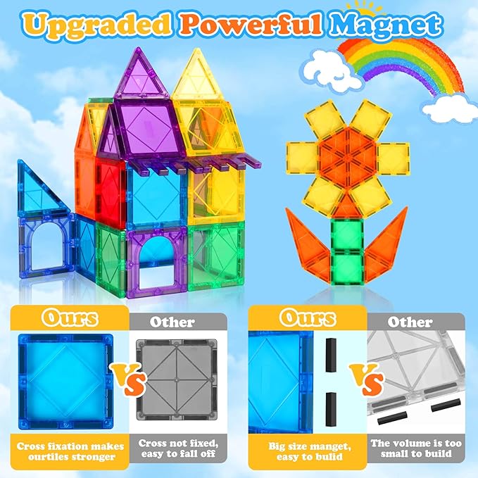 Magnetic Tiles Kids Toys, Magnetic Building Blocks STEM Magnet Building Set Preschool Learning Magnet Toys for Kids Ages 3-5 4-8, Sensory Montessori Toy for Toddlers 3+ Year Old