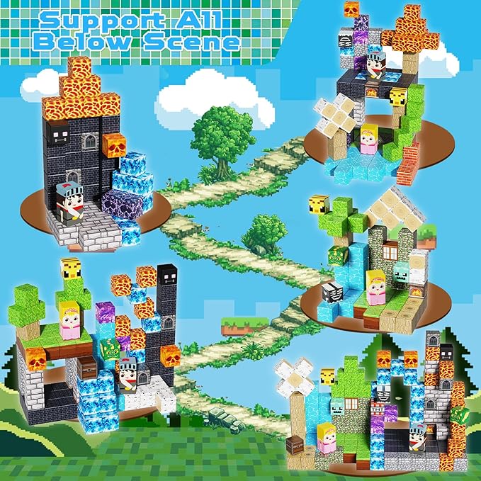 150PCS Magnetic Blocks - Magnet Building Blocks, Stacking Magents Cubes Toys Forest Dark Castle Set, STEM Montessori Sensory Toys for Kids Boys and Girls Ages 3 4 5 6 7 8 9 10 Birthday Gifts