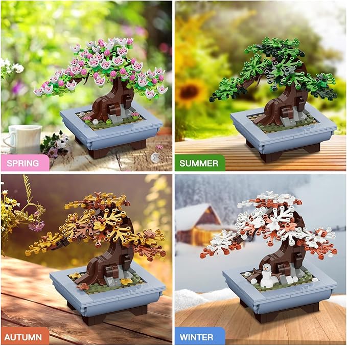 HOGOKIDS Cherry Blossom Flowers Building Set - 584PCS 4 Seasons Bonsai Tree Building Block Toy, Botanical Collection DIY Plant Home Office Decor for Adults, Flora Birthday Gift for Kids Girls Boys 6+