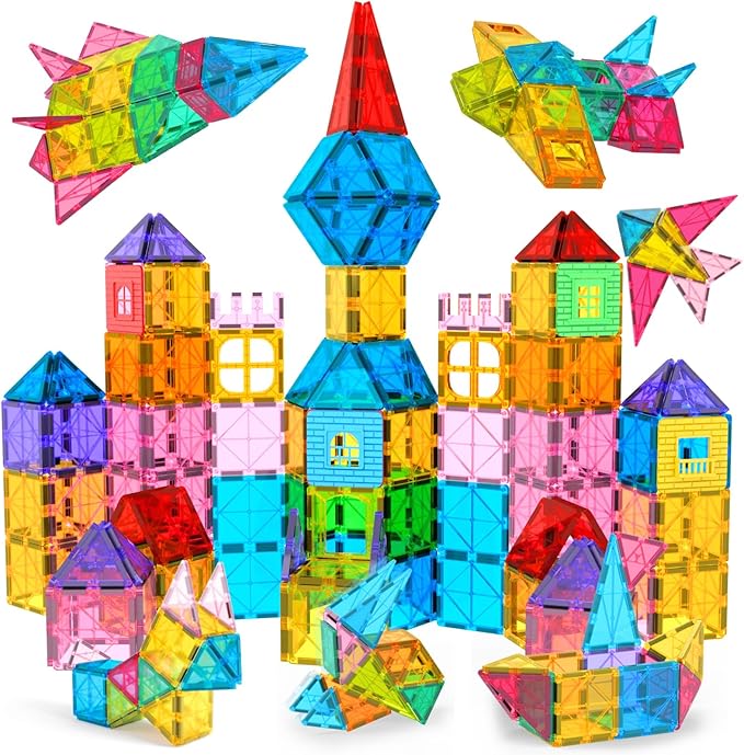 Jasonwell Magnetic Tiles Kids Magnetic Blocks 60PCS Building Sets 3D Magnet Tile Building Blocks Toy Construction Educational STEM Toys Gifts for Toddlers Boys Girls 3 4 5 6 7 8 9 10 + Year Old