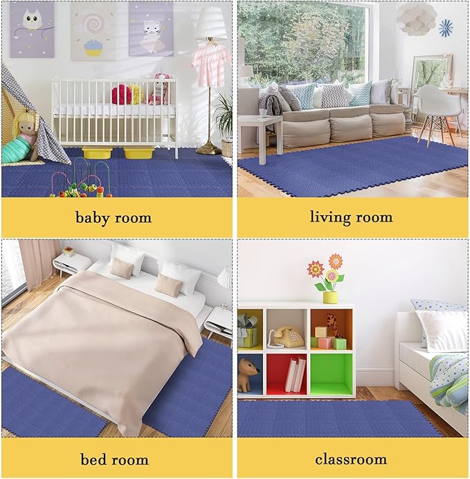 Shihanee 16 Pcs Foam Floor Baby Tiles 11.81 x 11.81 inches Foam Floor Mats Play Mats Bulk with Borders Interlocking for Kids Baby Playroom Nursery Gym（Navy Blue）