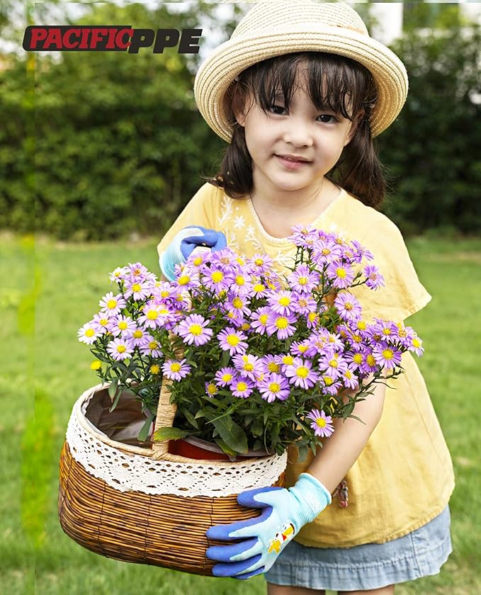 PACIFIC 3 Pairs Kids Gardening Gloves for Age 3-6, Toddler Rubber Coated Garden Gloves, Kids Work Gloves, for Children, Boys and Girls, Multicolor, XXXS