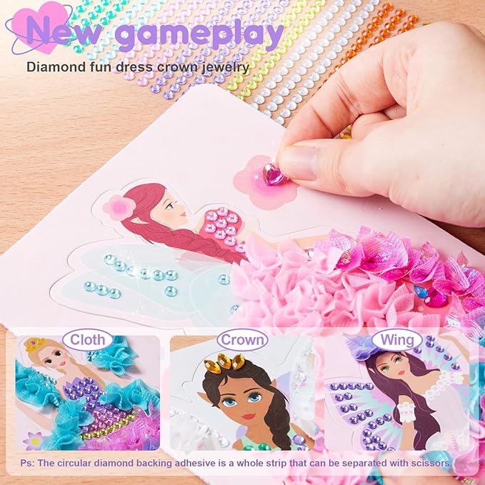MIROLA KIDS 4 in 1 Poke Craft Kits for Girls, Magic Princess Crafts for Kids Ages 4-8, DIY Activity with Princess Stickers, Watercolor Paint, Diamond Art Gifts for 4 5 6 7 8+ Year Old Girls
