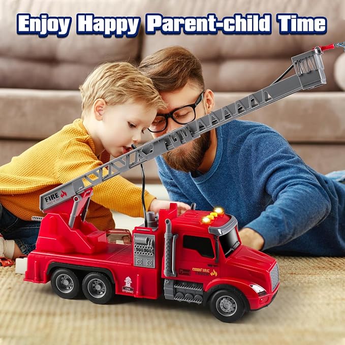 DWIRCTYS Kids Toys for 3 Years Old Boys,Friction Powered Fire Truck Toy with Lights and Sounds,Water Spray & Rotating Ladder,Birthday Gifts for Boys Girls