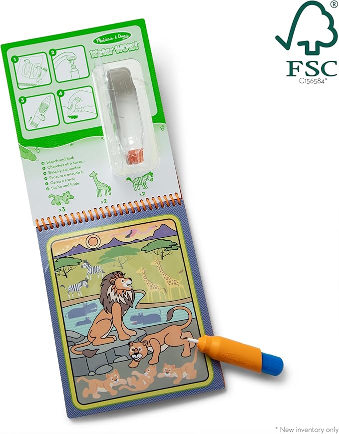 Melissa & Doug On The Go Water Wow! Reusable Water-Reveal Activity Pad - Safari - FSC Certified