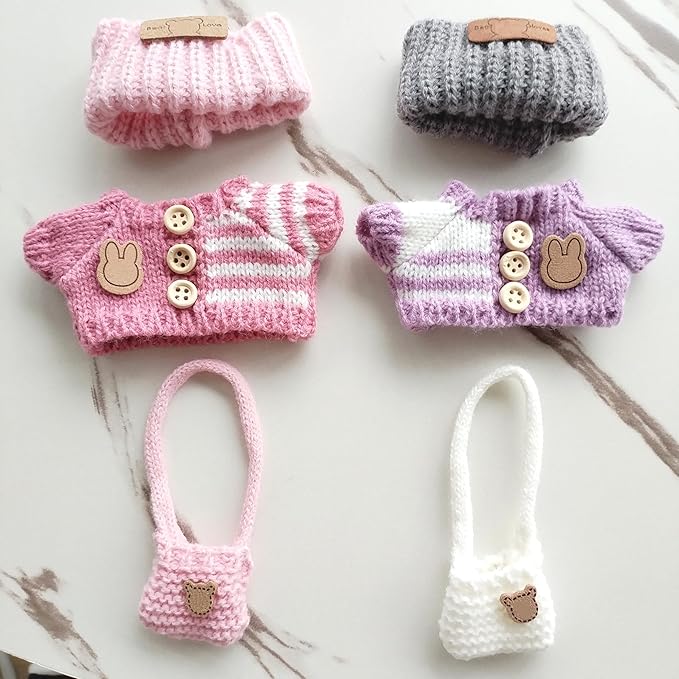 15cm & 17cm Doll Clothes Outfits Set - Premium Dress Up Bundle with Exquisite Accessories | Soft Fabric Fashion Doll Costume for 15-17cm Dolls (2set Pink+Purple)