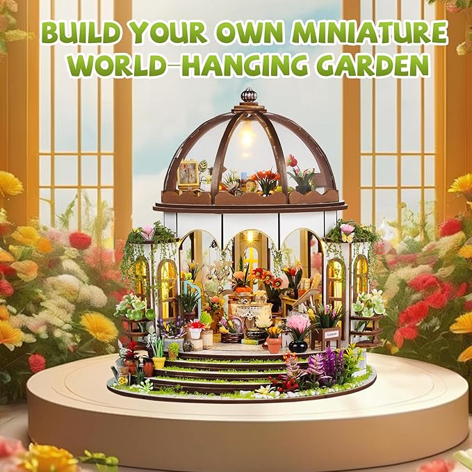 DIY Miniature House Kit,Tiny House Hanging Garden with Furniture & LED,DIY Dollhouse Miniature Kit for Adults Teen,Mini House Building kit,3D Wooden Craft Mini Model Kit,Birthday Gifts Home Decor