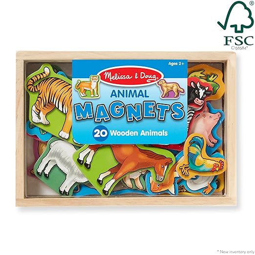 Melissa & Doug Wooden Animal Magnets Set (20 Pieces) – Farm, Zoo & Pet Fridge Magnets in Storage Box – Montessori Preschool Learning Toys for Toddlers & Kids Ages 2+ - FSC-Certified