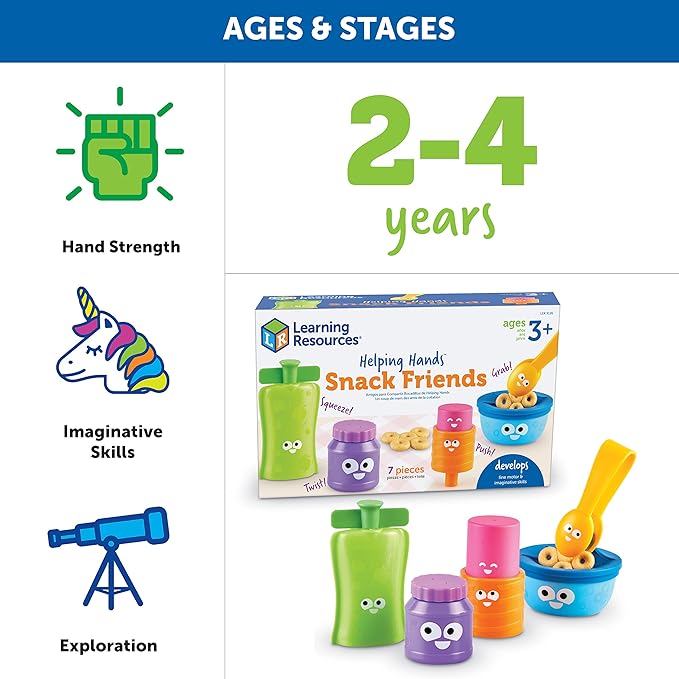 Learning Resources Helping Hands Snack Friends - 7 Pieces, Age 3+ Toddler Toys, Fine Motor Fun, Preschool, Fine Motor Skills, Toddler Activities