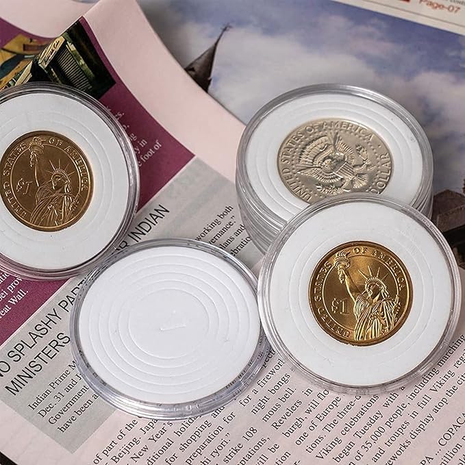 300 PCS Coin Capsules 30mm Plastic Coin Storage Box, Assorted Sizes Coin Collection Supplies Clear Coin Storage Case, Round Silver Dollar Coin Holders with Foam Protect Gasket (17/20/25/27/30mm)