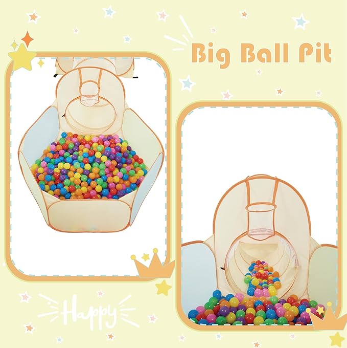 UTEX Kids Play Tent with Tunnel, 3 in 1 Pop Up Play Tent with Ball Pit, Play Crawl Tunnel for Toddler, Boys, Girls, Indoor& Outdoor Play House Target Game with 6 Dart Balls