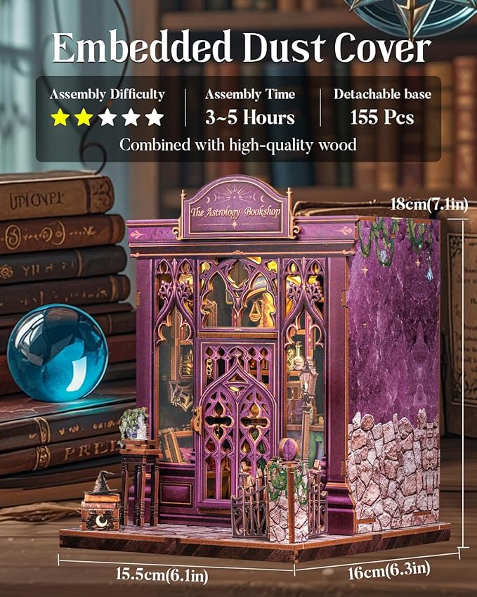 Cutefun Book Nook Kit - DIY Miniature Dollhouse Booknook Kit for Adults and Teens, Tiny House Bookshelf Insert Decor with LED Light, Gifts for Family and Friends (The Astrology Bookshop)