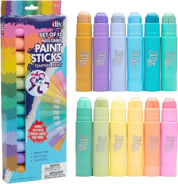 Tempera Paint Sticks Bundle 24 Pack (12 Pastel & 12 Rainbow Colors) - Classroom Back to School Supplies, Arts & Crafts Projects, Draw & Paint on Wood, Ceramic, Canvas! Quick Dry, Non-Toxic, Mess Free
