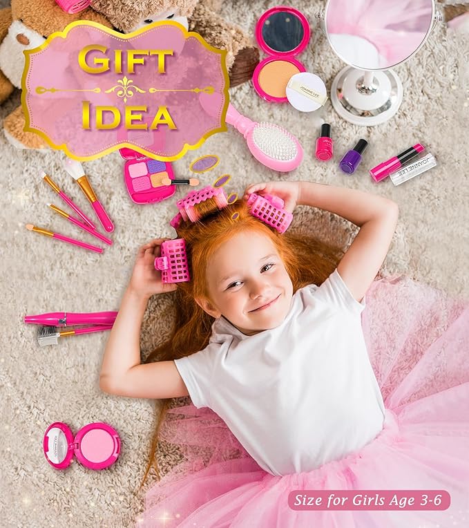 Kids Makeup Kit - Princess Dress Up Shoes, Crowns & Handbag - Pretend Play Fake Makeup Set for Girls, Ages 3-6