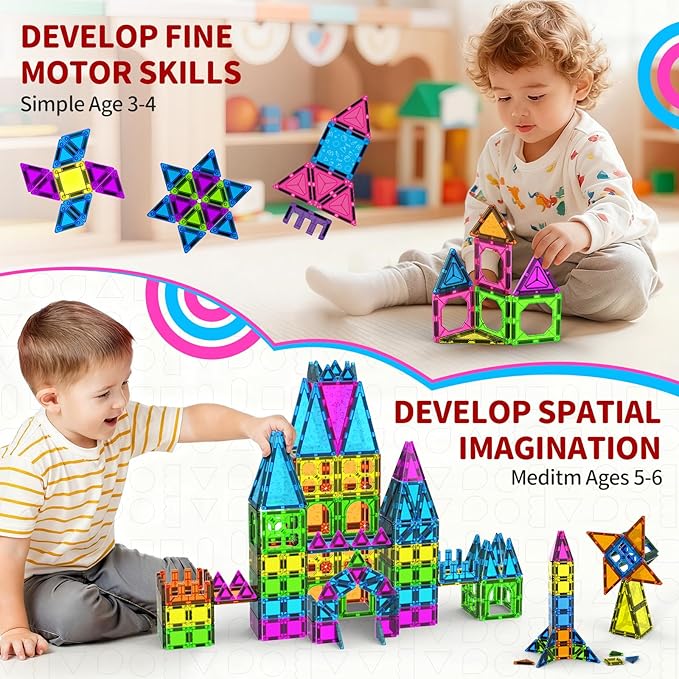 250 PCS 3D STEM Educational Magnetic Tiles for Kids Magnetic Blocks for Kids Magnetic Building Blocks Set