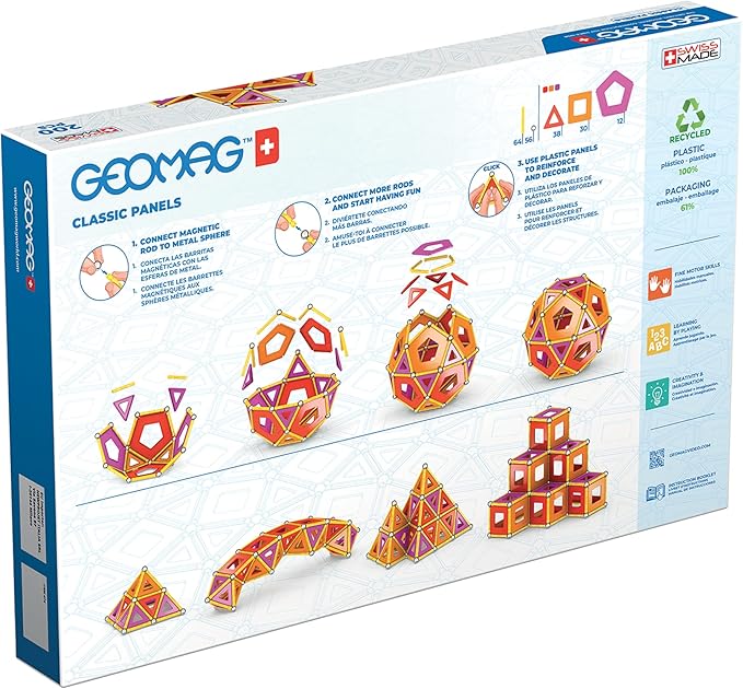 Geomag Classic Magnetic Toys for Kids Ages 5+, 200pc Educational STEM Magnets for Kids - Swiss-Made Magnetic Blocks, Tiles and Building Toys from 100% Recycled Plastic