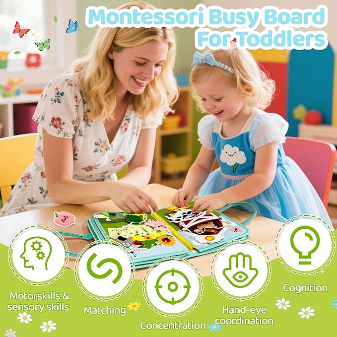Busy Book for Toddlers - Farm Montessori Toys Busy Board for Boy Girl Gifts Educational Learning Activity Book Toddler Airplane Travel Toy Birthday Gift