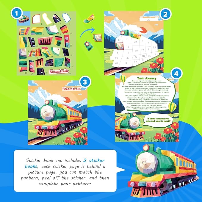 2PCS Paint by Number Sticker Book - Kids Crafts & Acitivity Puzzles Book for Ages 4-10,Mess-Free Travel Toys for Road Trip & Airplane,Perfect Gifts & Basket Stuffers for Kids
