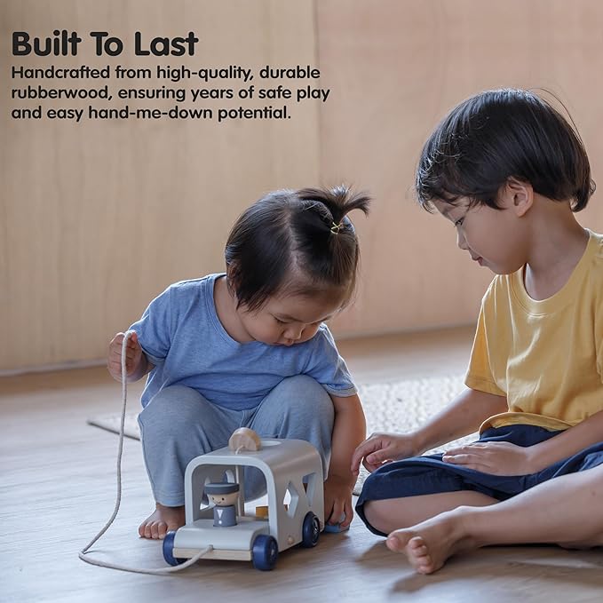 PlanToys Shape Sorting Bus Wooden Pull Toy - Non-Toxic, Sustainably-Made Pull Along Wooden Toy