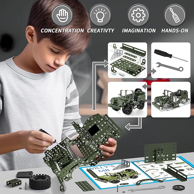 Locomoto Metal Model Car Kits - 392 Pcs Erector Set Toys for Ages 6-13, STEM Projects for Kids Ages 8-12 14 and Up, Assembly Educational Building Toys, Birthday Gifts for Elder Boys Girls and Adults