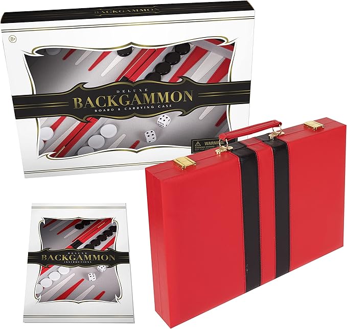 Backgammon Sets for Adults with Premium Leather Case | Classic Travel Backgammon Set for Adults and Kids with Strategy & Guide | 11 Inches | Small | Red