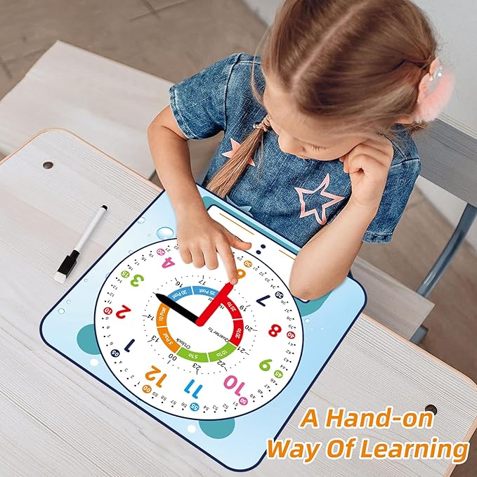 Large 12" Magnetic Writable Dry Erase Teaching Clock with Pen,Teaching Demonstration Clock for Kids Learning Time with Cute Style for Home School Classroom Supplies(12" x 11")