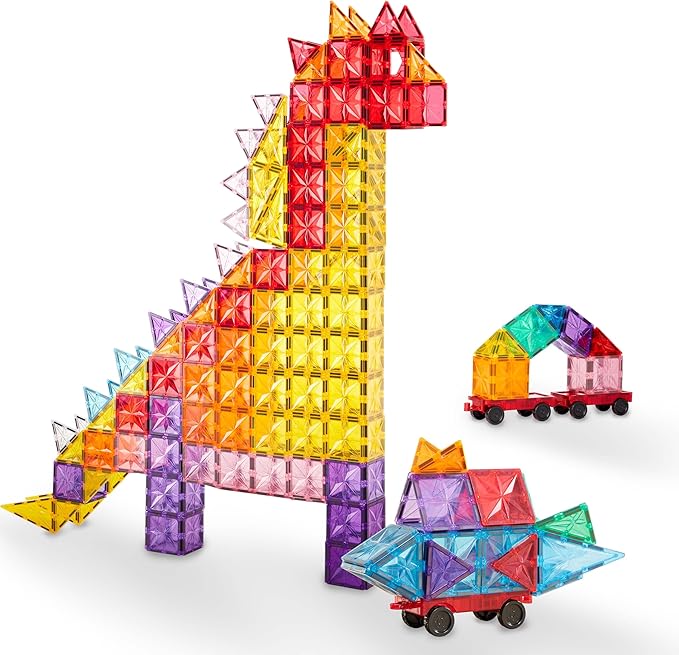 KUB 121 Pcs Magnetic Tiles Creative Toys, 3D Building Magnet Blocks Set, STEM Educational Kids Gifts for Boys Girls Over 3 Years Old, Montessori Preschool Learning