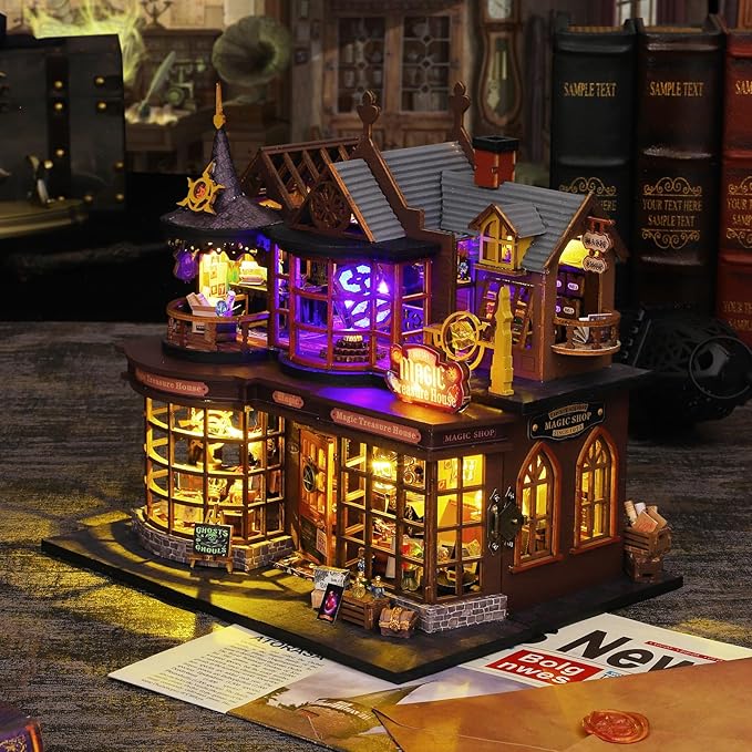 DIY Miniature House Kit Tiny House Model Kit with Open-able Door, DIY Wooden Dollhouse Miniature Kit for Adults Teens, Creative Crafts Book Nook Magic Model Kits, Home Decor