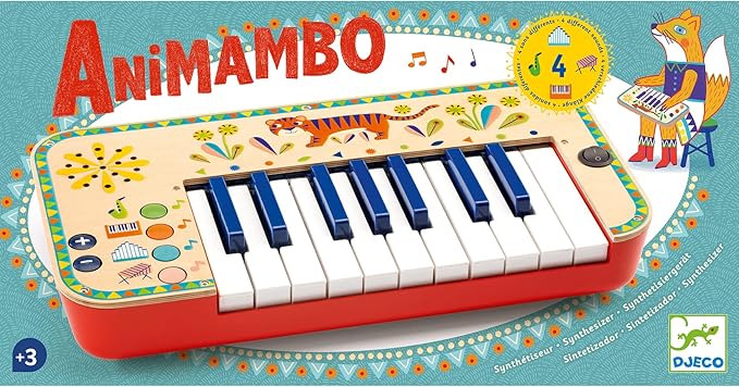 DJECO Animambo Synthesizer - Safe Music Instrument for Kids, Cute Educational Toddler Musical Toy for Motor Skills, Creativity, Imagination & Rythym - Toys for 3+ Years Girls & Boys