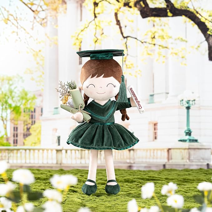 Gloveleya Baby Girl Gifts Graduation Plush Girls Dolls Congratulation Gift for Kindergarten Dark Green 16 inch