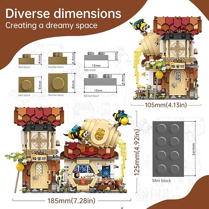 Mini Bricks Honey Workshop Building Blocks, Simulation Architecture Toy for Girls and Boys Ages 6+ - Gift Easter, Birthday, Christmas (1242 PCS)