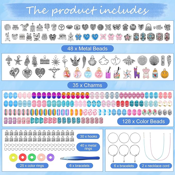 Uniartfy 305Pcs Charm Bracelet Making Kit with Organizer Box, Beads Charms for Jewelry Making Kit, Birthday Gifts for Girls 8-12, DIY Arts Crafts for 6 7 8 9 10 11 12 Year Old Kids, Teens, Women