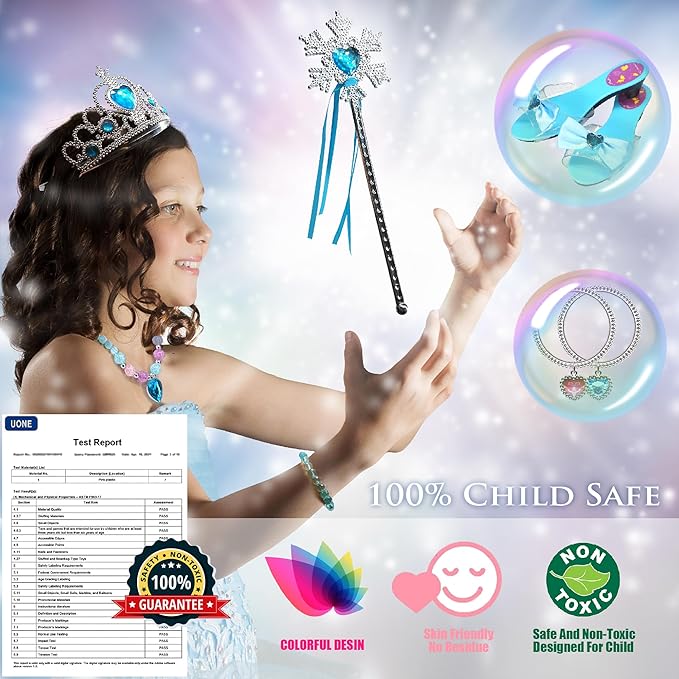 Princess Dress Up Girls Shoes - Toddler Heels Play Shoes & Pretend Jewelry Accessories Sets,Toys for Girls with Kids Crown, Wand, Necklace, Ring, Bracelet, Earring for Little Girls Aged 3 - 6 Birthday