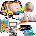 Tummy Time Baby Mirror Toys 0-6 6-12 Months - Montessori Infant Toys Brain Development with Crinkle Cloth Book and Teether - High Contrast Newborn Sensory Toys for Babies Boys Girls Gifts