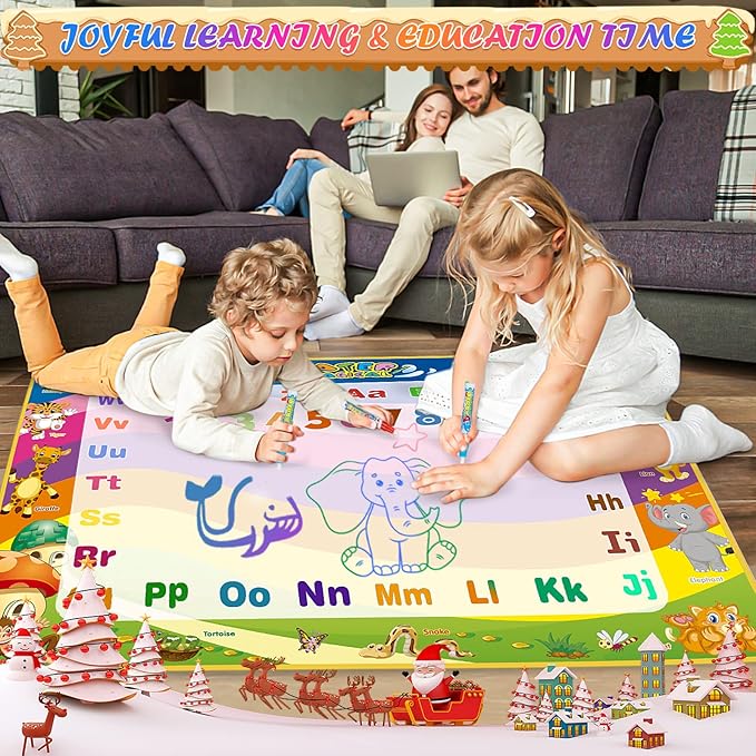 Toddler Toys Water Doodle Mat: 40 X 30 Inch Mess Free Coloring & Drawing Instant Drying Mat - Kids Learning Toys for Girls Age 3-5 Home Educational Activities - Birthday/Christmas Gifts for Girls Boys