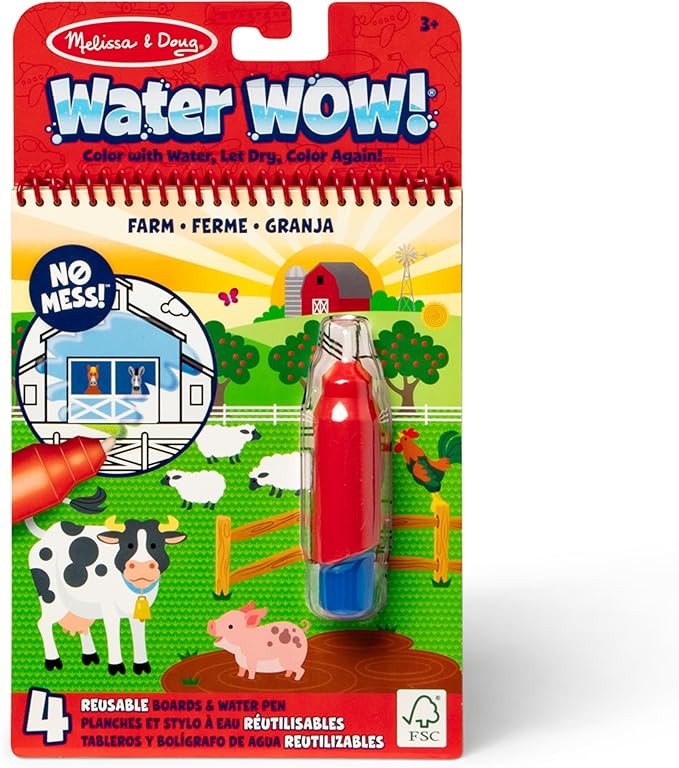 Melissa & Doug Water Wow! Mess Free Coloring Book, Reusable Water-Reveal Activity Pad, On The Farm, Travel Toys, Party Favors, for Toddlers & Kids Ages 3+