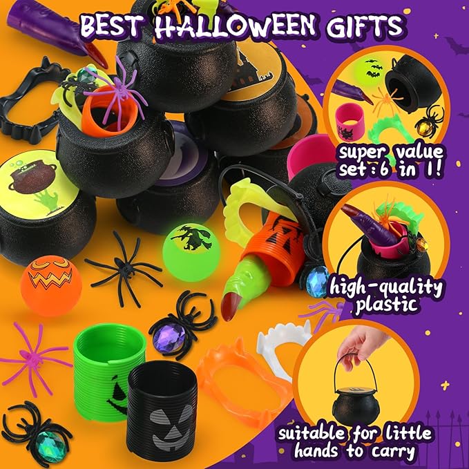 256 PCS Prefilled Halloween Party Favors Bulk for Kids, 32 Pack Prefilled Witch Cauldrons With Halloween Toys, Halloween Goodie Bag Fillers