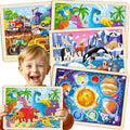 QUOKKA 4SET Puzzles for Kids Ages 4-6 - 36 Pcs Wooden Realistic Montessori Toddler Puzzles Ages 3-5 - Animals Dinosaurs Learning Games for Boys and Girls 4-8 Year Olds