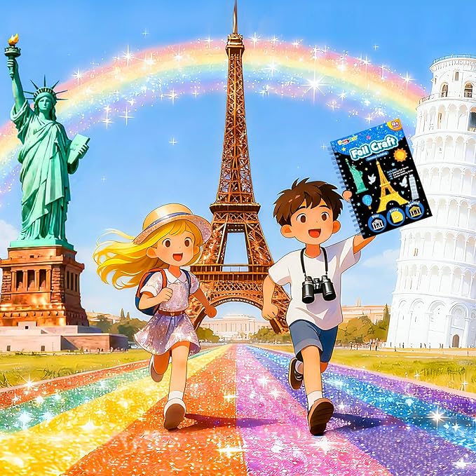 FUNNYB&G Foil Art Craft Activity for Kids - Gift for Girls Boys Crafts for Kids Fun Art Supplies DIY Creative Travel Toys, Birthday Gift Party Favor Toys for Girls 4 5 6 7 8 9 Years Old(Buildings)