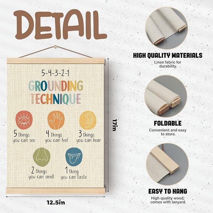 Boat Wades Mental Health Coping Skills Poster Hanger Frame, Grounding Technique Hanging Wall Banner Decor for Classroom Therapy Office School Counselor Office Calming Corner, 12x16 Inch