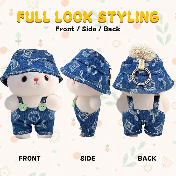 17cm Clothes Set(Only Outfit), Hat & Overalls Set for 6.7inch Doll, Cute Clothes for Dress up Unique Style, Stylish Clothes for Doll (Blue)