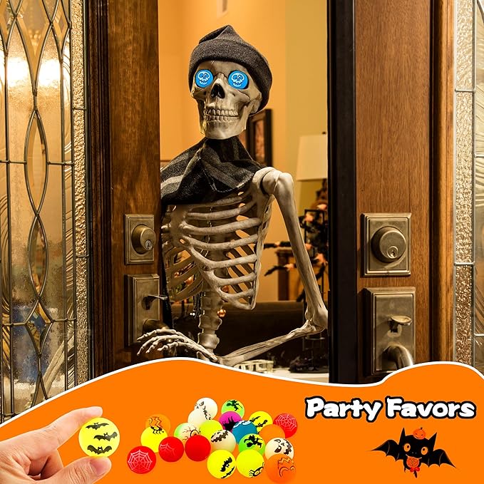 108 Pcs Halloween Glow in The Dark Bouncy Balls Mini Glow Bouncing Balls Halloween Eye Balls Bulk for Kids Halloween Trick or Treat Party Favors Goodie Bags Fillers, Random Style