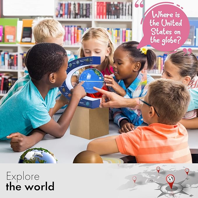 Floating globe, Magnetic Levitating Geographic Globes with LED Lights, Desk Spinning Rotating Globes for Kids, Men and Family (Blue)