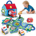 hahaland Baby Toys for 1 Year Old Boy Gifts - Soft Pull Back Cars, Sensory, Take-Along Cars Playset with Foldable Mat, 9 Month Old Baby Toys 6-12 Months Soft Toy Baby Gifts Christmas Stocking Stuffers