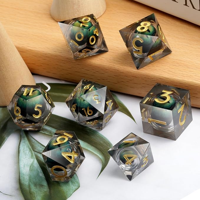 DNDND Eye Resin DND Dice Sharp Edge Resin D&D Die with Gift Case for Dungeons and Dragon Game (Green Dragon Eye)